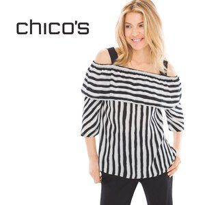 CHICOS Striped Cold Shoulder Top